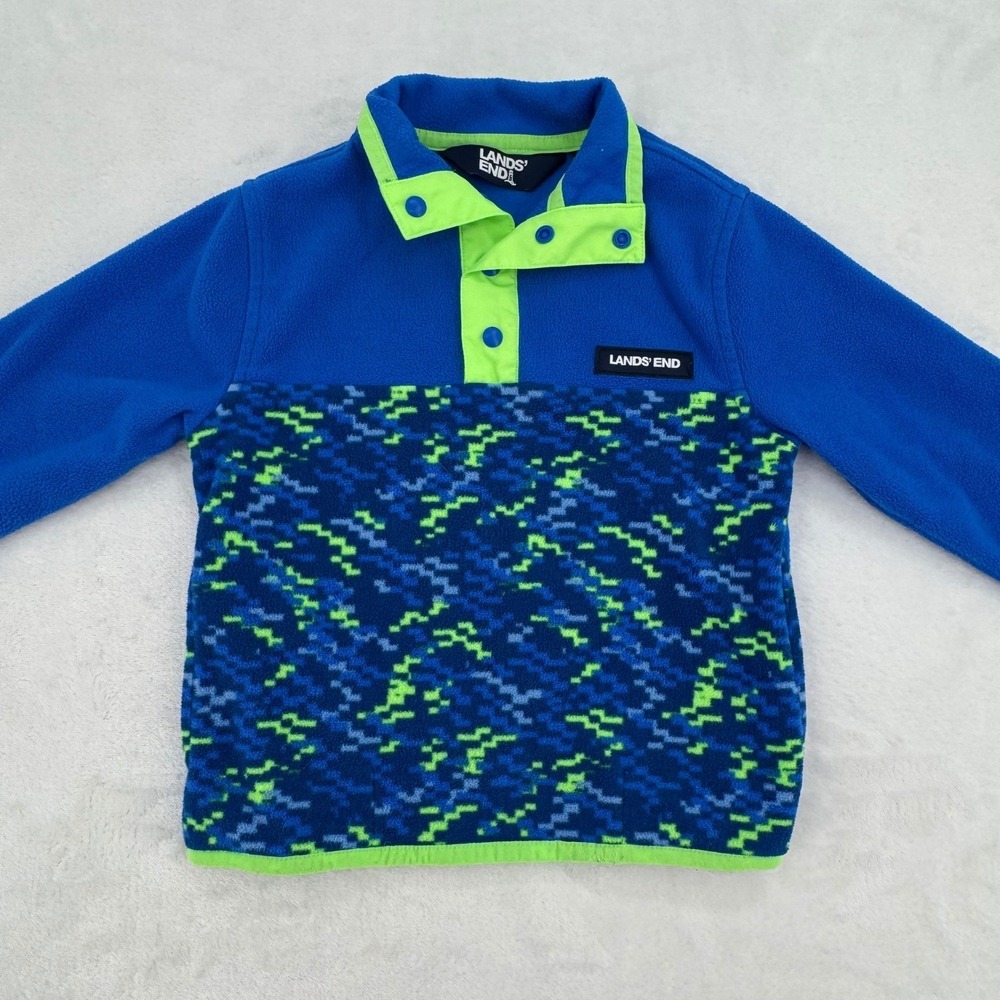 Lands End XXS 2-3 Toddler Snap Fleece Pullover Blue Digital Camo Snap Mock Neck